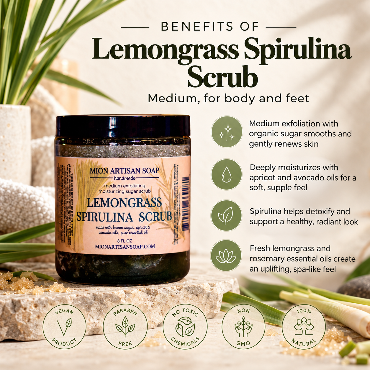 Lemongrass Spirulina Sugar Scrub | Medium