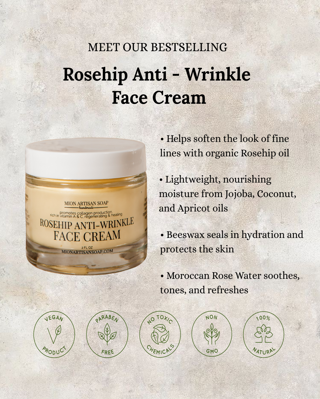 Rosehip Anti-Wrinkle Face Cream | Light Texture | Rich in Vitamins A & C