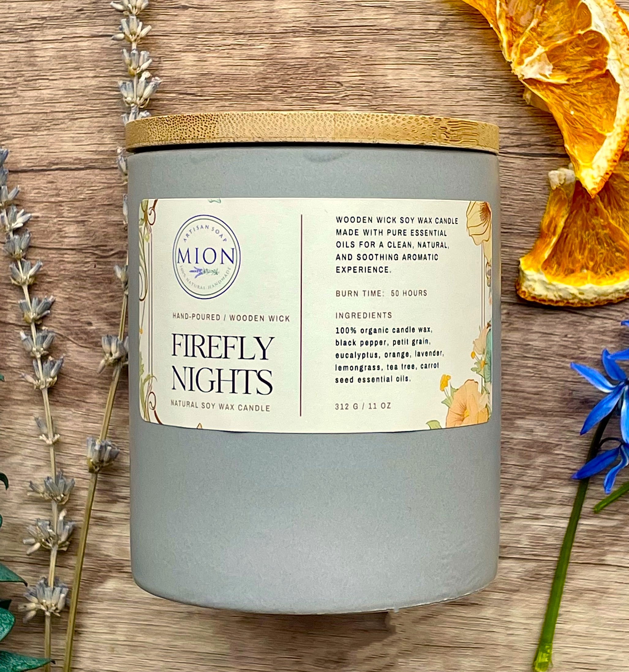 Firefly Nights | Ceramic Jar Candle | with Crackling Wooden Wick and Bamboo Lid