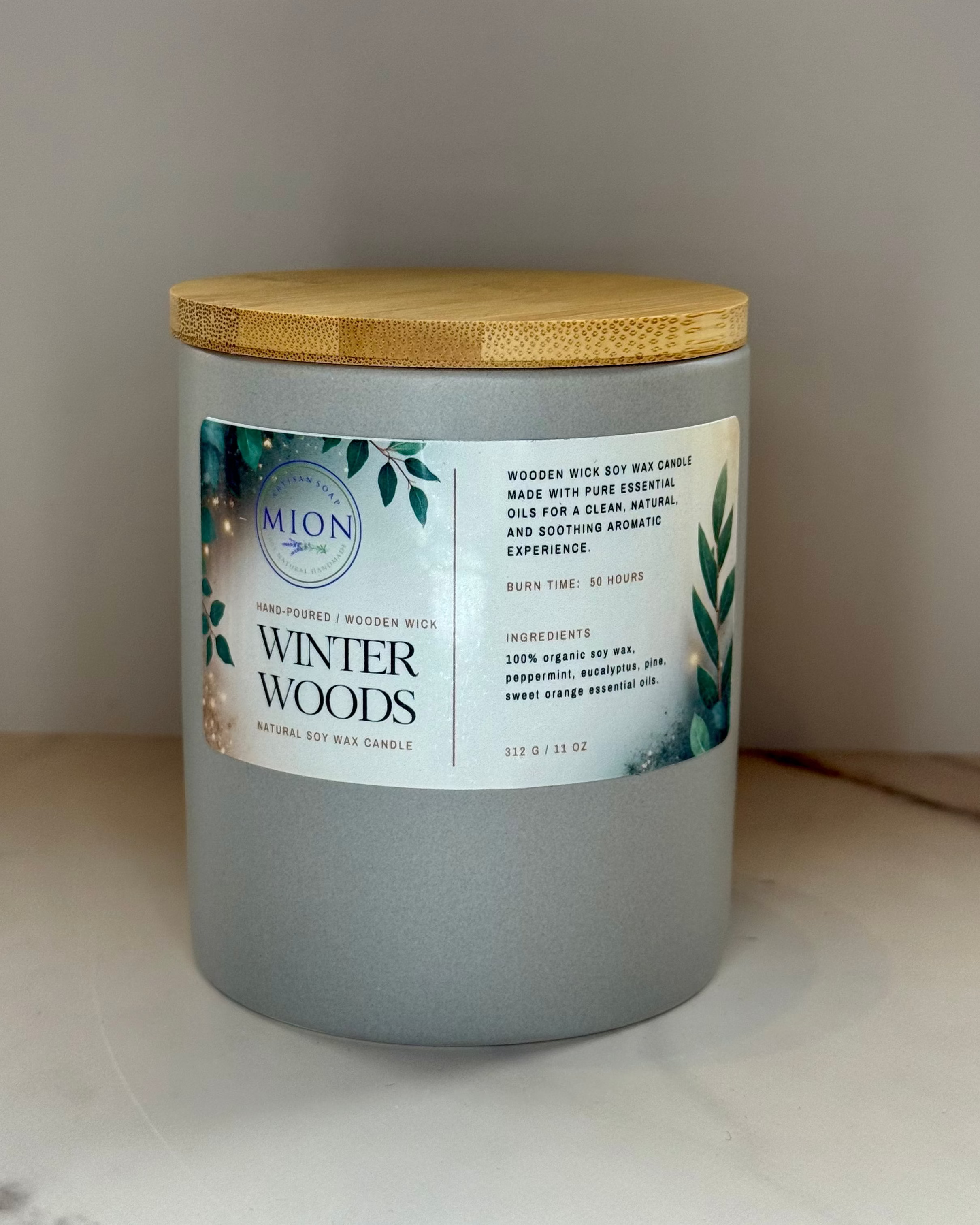Winter Woods | Ceramic Jar Candle | with Crackling Wooden Wick and Bamboo Lid